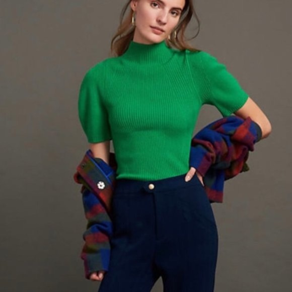 Anthropologie Sweaters - Anthropologie Green Maeve Annette Turtleneck Ribbed T-Shirt Sz. L
